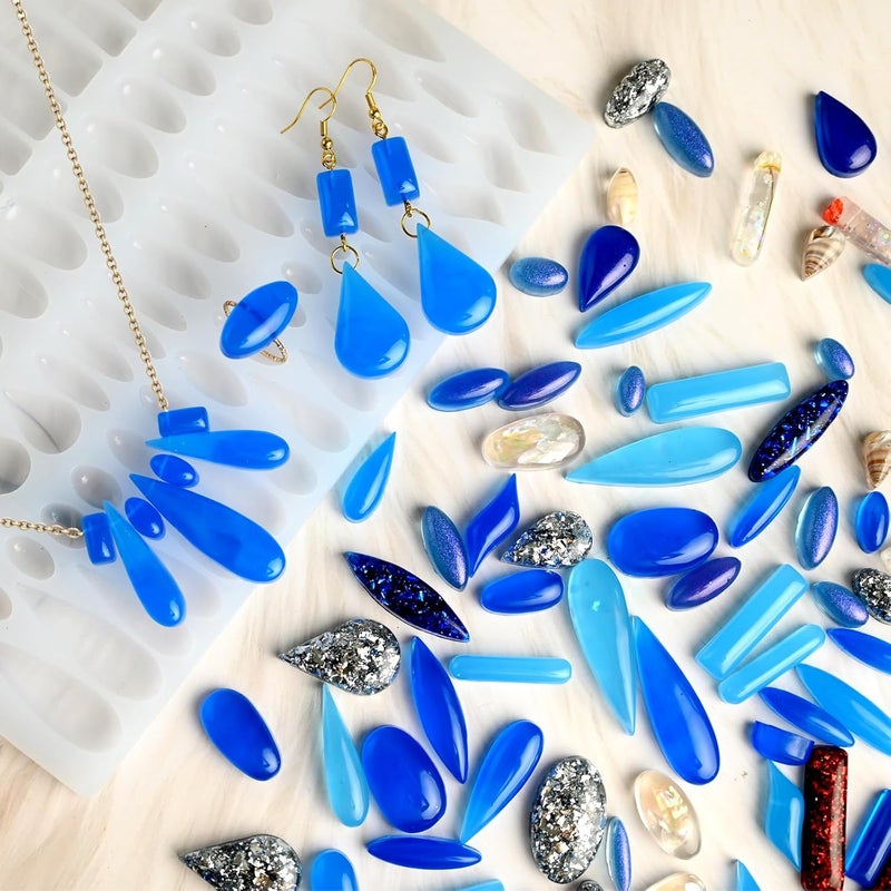 ZQYSING Resin Earring Molds, 41 Paired Shapes Stud Earring Silicone Molds for Epoxy Resin Casting, Rectangle Oval Cabochon Teardrop Gem Pendant Mold for DIY Jewelry Necklace, Dangle Drop Earrings Keychain - Image 3
